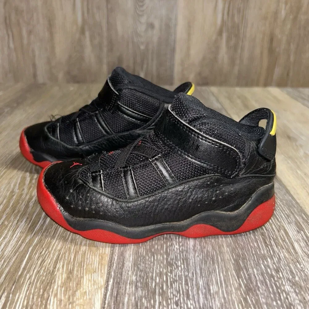 Nike Air Jordan 6 Rings Youth US Size 9C Black Red 323420-063 Sneaker Shoes